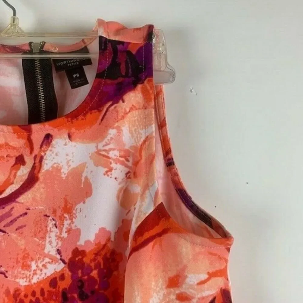 Worthington Size Petite Small Top Orange Sleeveless Round Neck Ruffle Bottom
